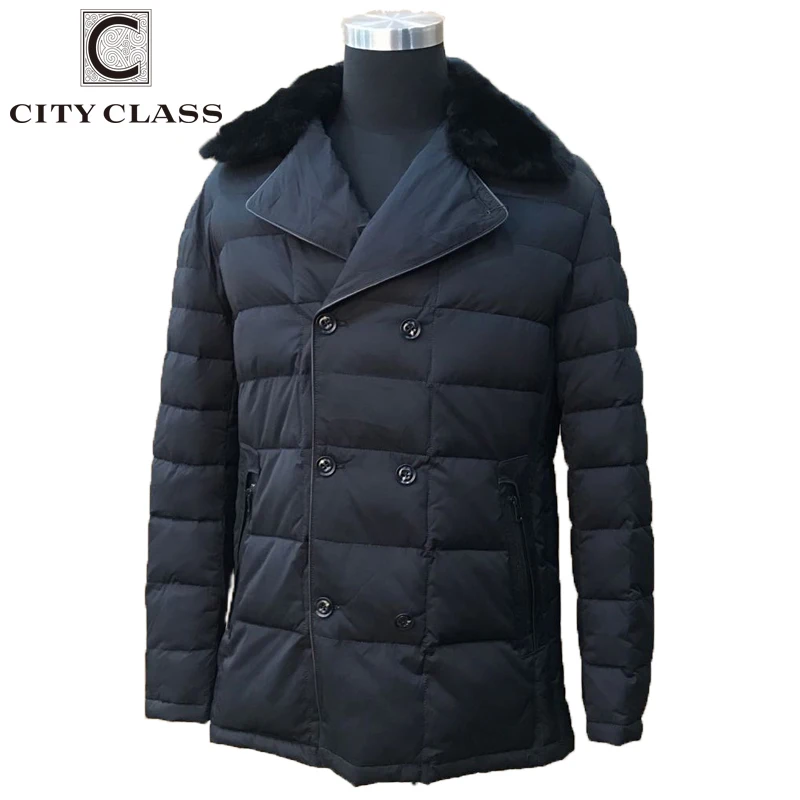 CITY CLASS New Fashion Men Parkas Long Coat Removable Rex Hair Collar Hot Winter Jacket Coat Outwear Warm for Men Top Sale 6100