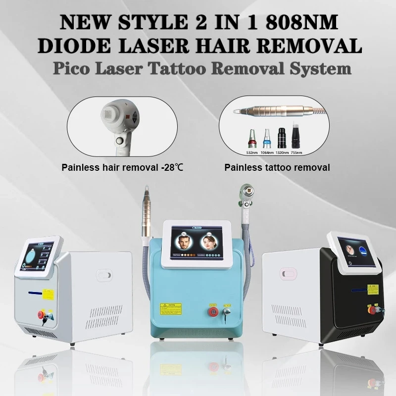 New Upgrade 2 in 1 picolaser laser nd yag 808 755 1064 diode laser tattoo hair removal device for beauty use