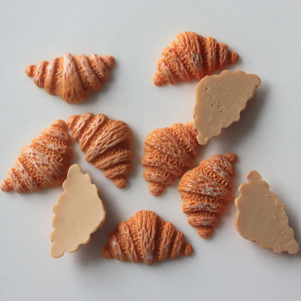 Mix Color Mini Croissant Doll House Kitchen Bakery Decor Miniature Bread Food Resin Planar Hair Bow Embellishment