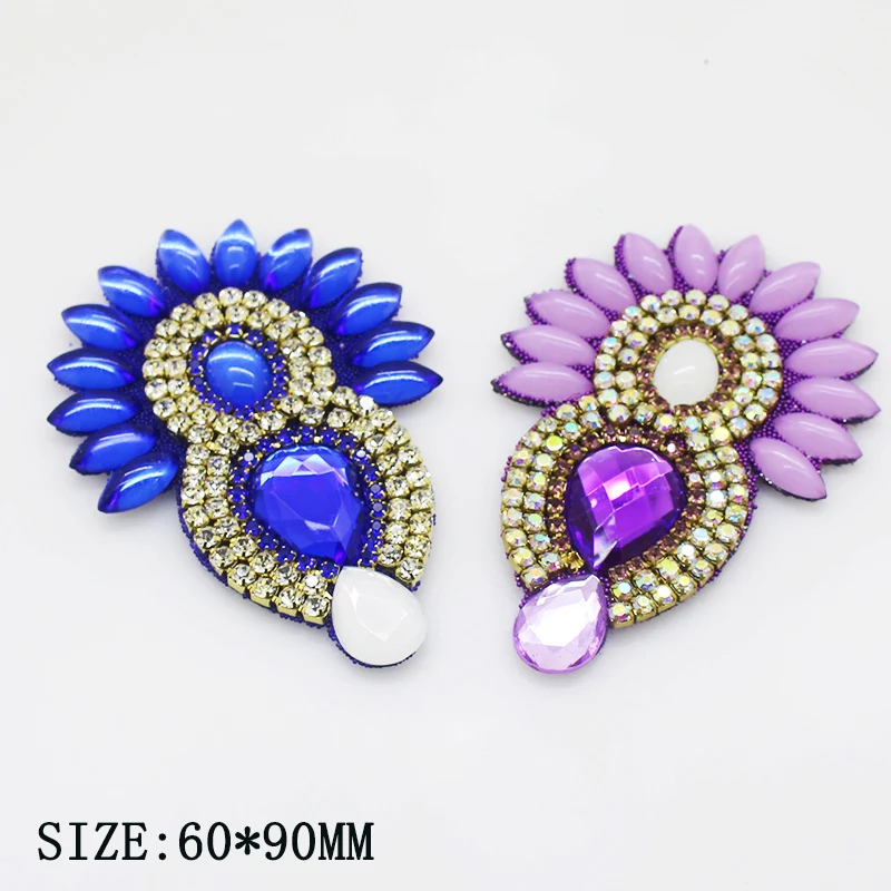 2pc/lot Shiny Crystal Rhinestone Applique Flower-Shape Acrylic Sash Applique for Flatback Sewing Belt Shoes Clothing Decoration