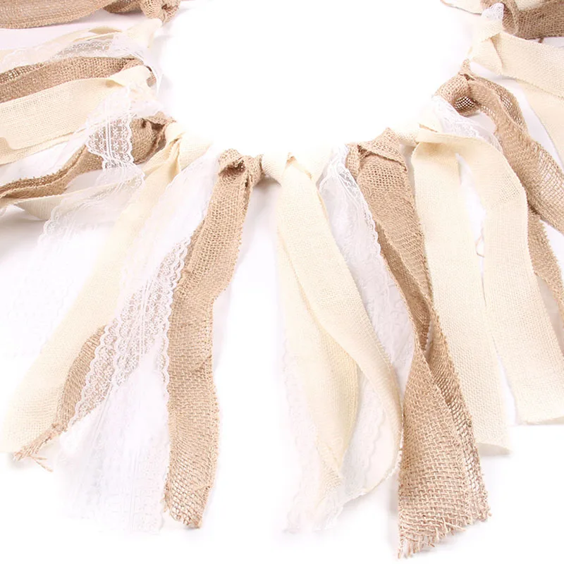 Drapeaux de banderole en dentelle, bannière en tissu de Jute Vintage, en toile de Jute rustique, drapeau de fête de mariage, décoration de réception-cadeau pour bébé