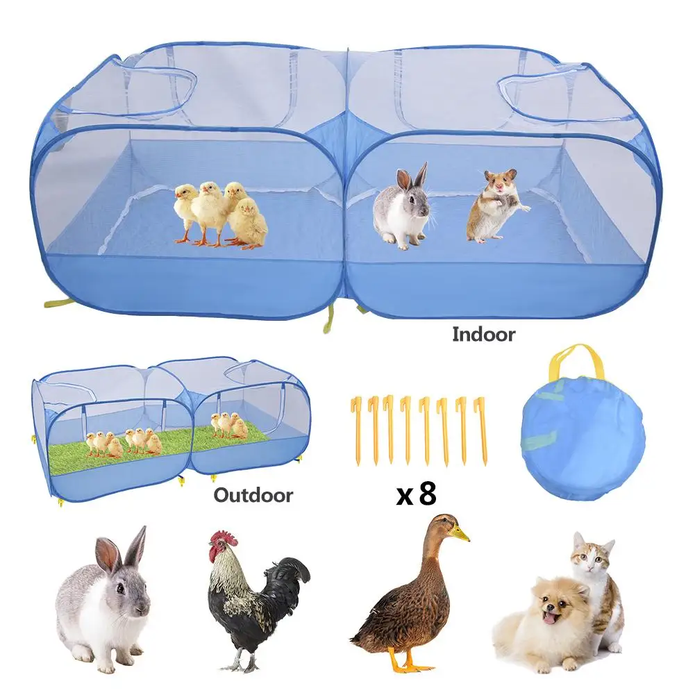 2-in-1 Pet Playpen Small Animals Tent Rabbit Cage Chicken Coop Indoor Outdoor Exercise Yard Fence For Cat Rabbits Hamster