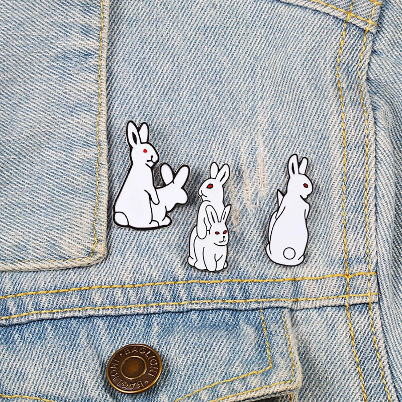 Evil White Rabbit Enamel Pin Creative Bunny Brooches Funny Animal Lapel Pins Denim Jackets Bag Cartoon Badges Cute Jewelry Gift