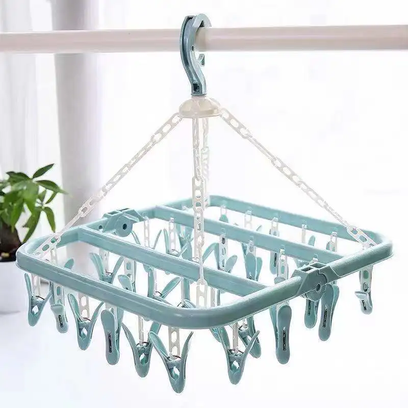 Home Gadgets Clothes Pegs Rotatable Multifunctional Round Drying Rack with Plastic Multi Clip Space Saving Indoor Socks Hangers