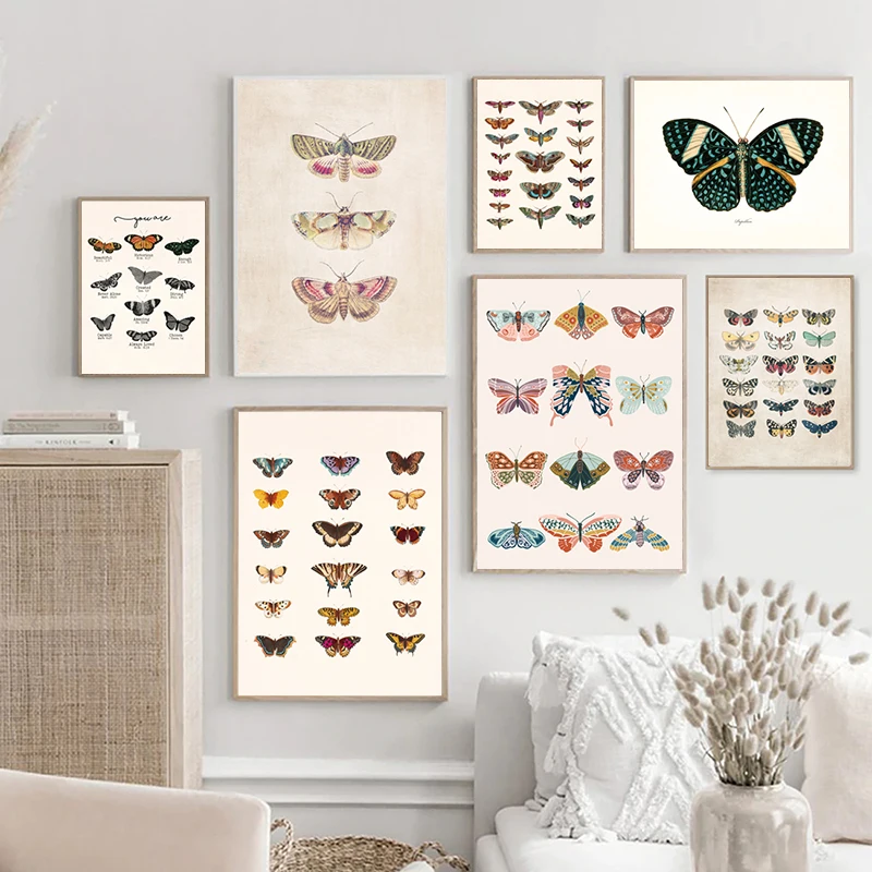 Butterflies Canvas Art Prints And Poster Girls Gift Vintage Butterflies Painting Wall Pictures Boho Girl\'s Nursery Room Decor