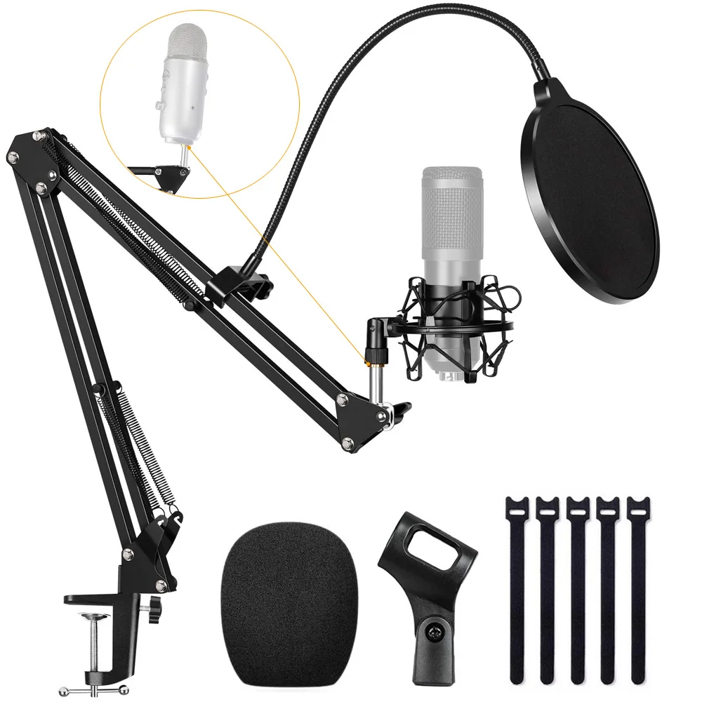 Microphone Stand With Metal Shock Mount For BM 800 Adjustable Desktop Mic Pop Filter stand Boom Arm For Blue Yeti