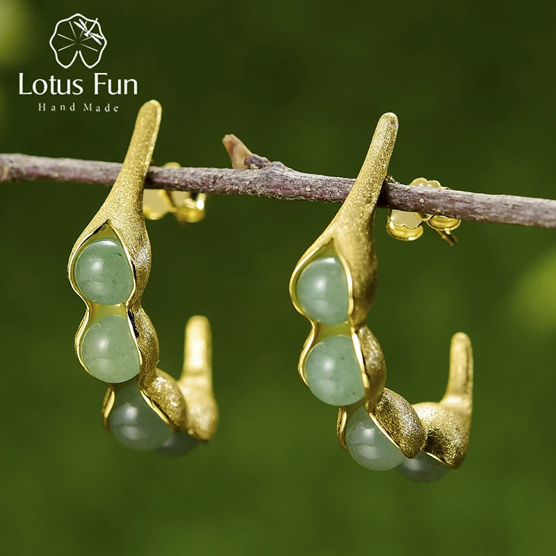 Lotus Fun Real 925 Sterling Silver Earrings Handmade Fine Jewelry Natural Gemstones Creative Pea Pods Drop Earrings for Women