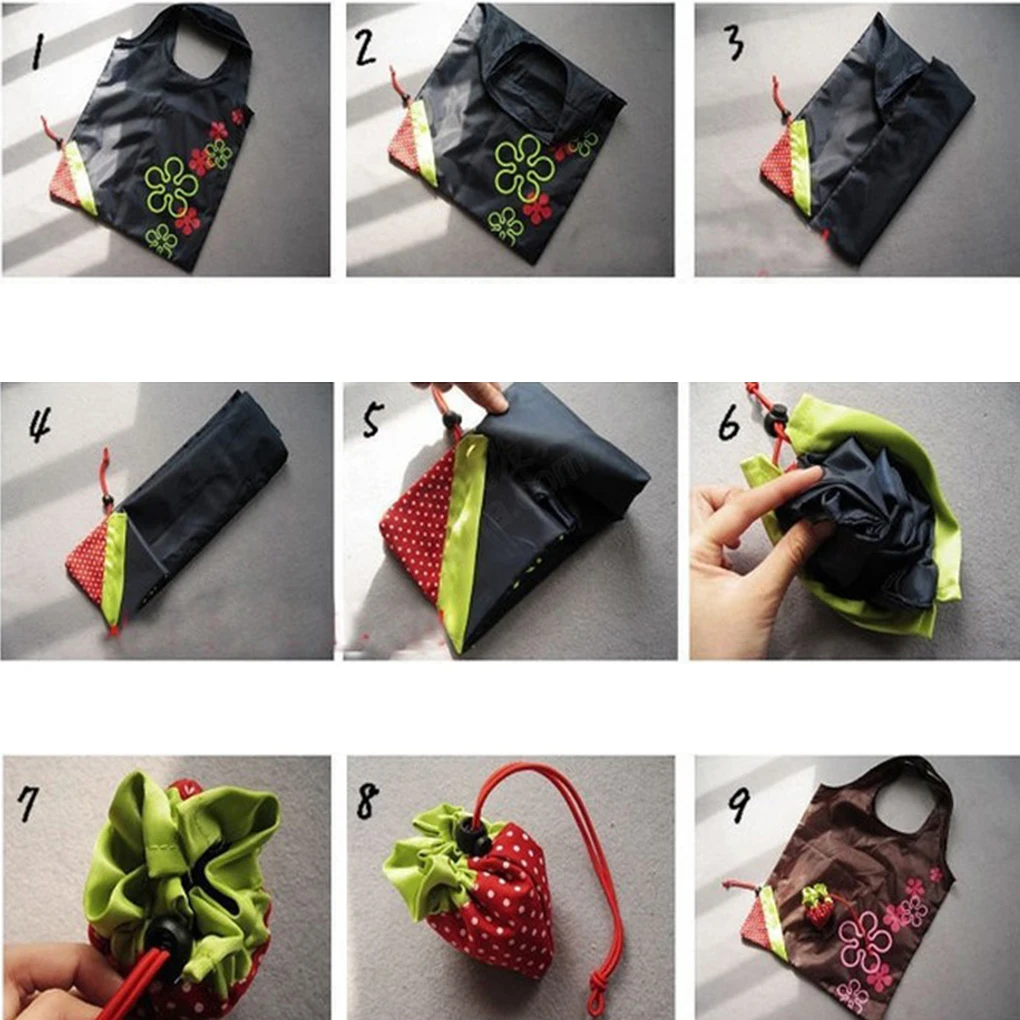 Strawberry Shape Shopping Bag Portable Shopping Bag Strawberry Folding Reusable Compact Eco Recycling Use Shopping Bag