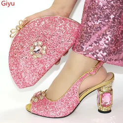 doershow new Fashion lady Wedges pink Shoes And Bag Set To Match High Quality Italian Shoes With Matching Bags For Party!HFY1-8