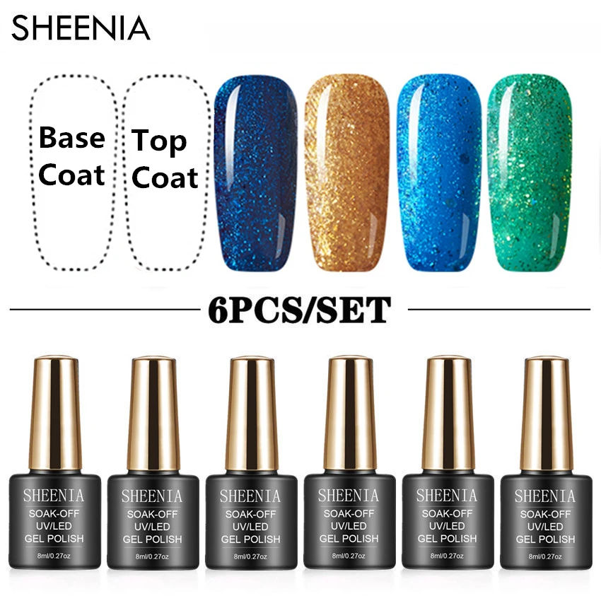 2022 new Nail Gel Polish Set 6PCS Nail Kit Set Glitter Holographics Soak Off UV Gel Nail Varnish Kit For Nail Art Gel Kit Set