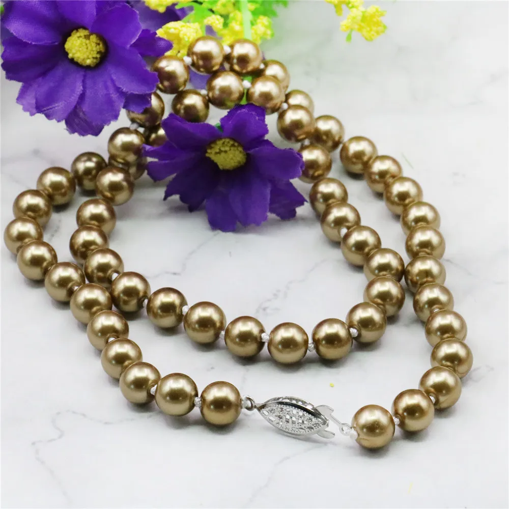 8 10 12 14mm Silvercolor Champagne South Sea Shell Pearl Necklace Pearl Jewelry Making Design Rope Chain Beads Girls Gifts
