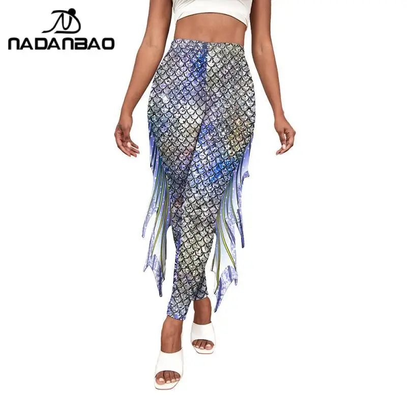 NADANBAO-Calça Feminina Estampada Sereia, Calças Moda 3D, Leggings Cosplay, Calças Apertadas Yoga, Escamas de Peixe