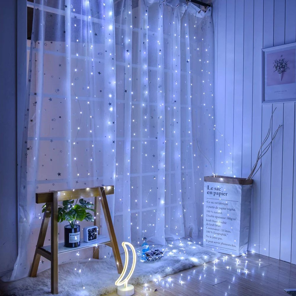 Multicolor LED Cortinas String Lights, arco-íris, azul, branco quente, USB Guirlanda, Fairy Lights para decoração de Natal