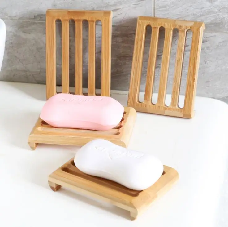 100PCS/LOT Natural Bamboo Soap Dishes Tray Holder Storage Soap Rack Plate Box Container Bathroom Japanese style soap box SN3784