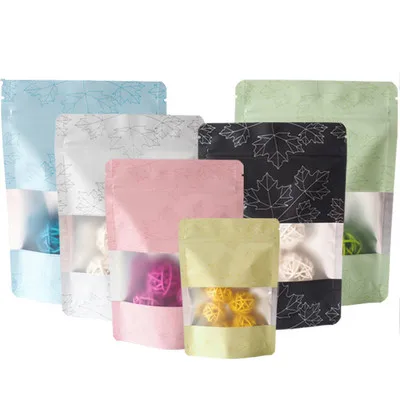 100pcs Transparent Printing Self-supporting Ziplock Bag Nut Candy Food Packaging Bags Dry Goods Plastic Sealed Pocket