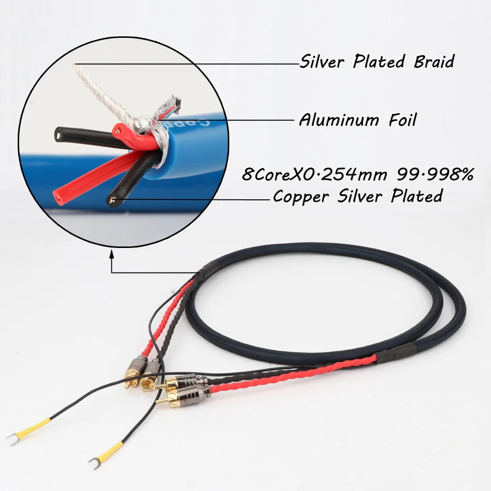 New Hi End Audio RCA Cable of Independent Shielded Signal Line Of LP Vinyl Record Player Amplifier Chassis Gold Plated Connector