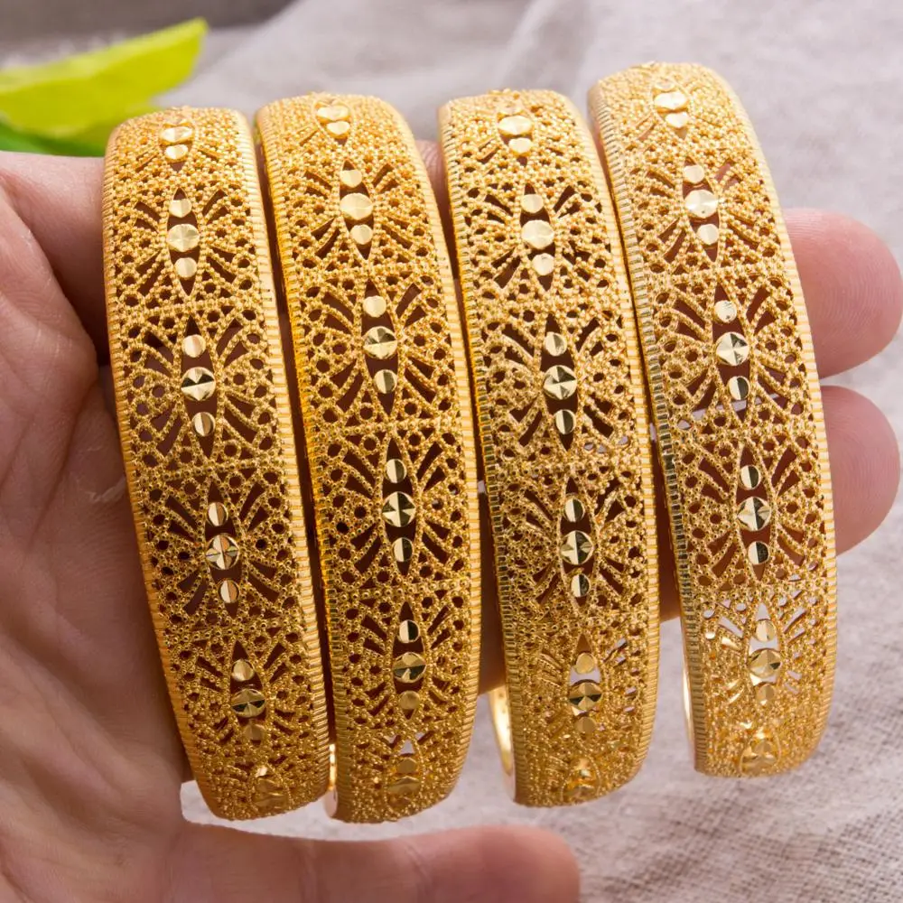 

4Pcs 24K Ethiopian Arabia Gold Color Cuff Bangles For Women Girl Indian dubai African wedding Bangls Bracelet Party bridal Gift