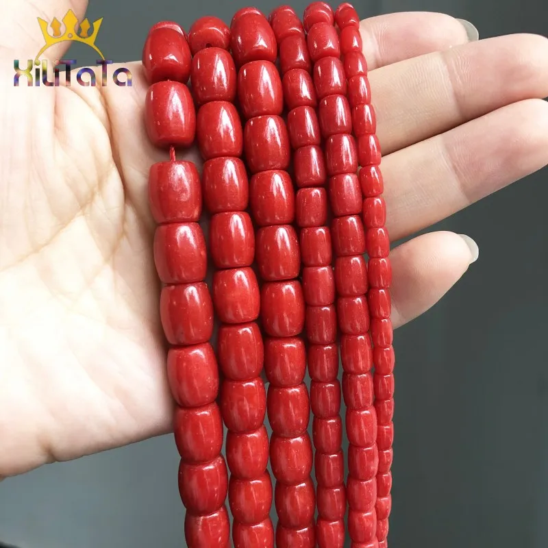 Natursteinperlen in Trommelform, rote Korallen, lose Abstandsperlen für die Schmuckherstellung, DIY-Armband- und Ohrringzubehör, 15'' Stränge – Detail 1