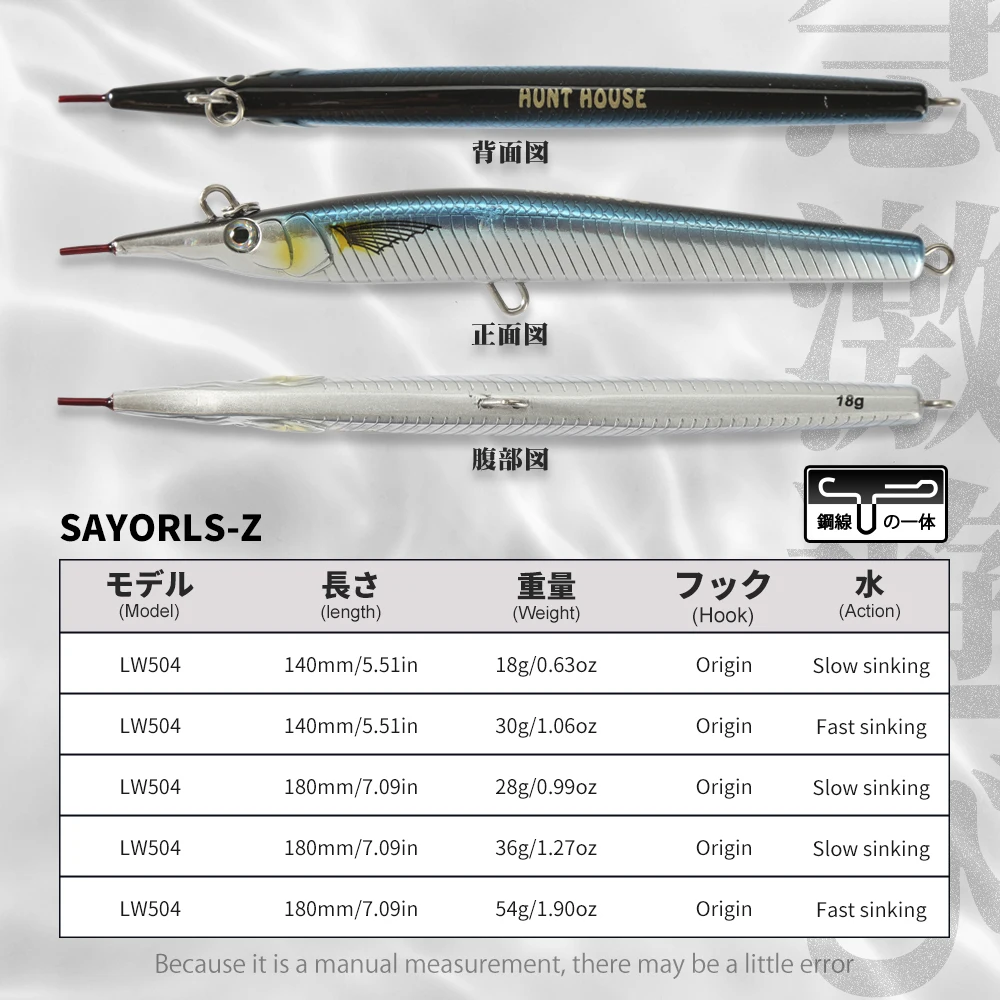 Hunthouse Fishing Lure Needle Fish Hard Baits 18g/28g/30g/36g/54g Long Casting Pencil Stylo Stickbait Sinking For Garfish Pike