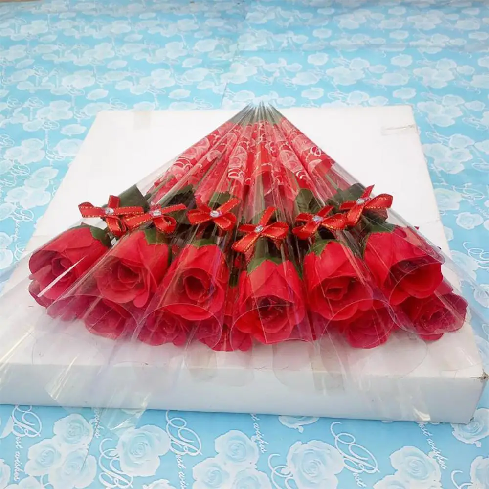Rosa Artificial de tallo único creativa, 10 Uds., con embalaje de plástico, flores hechas de jabón, regalo del Día de San Valentín, decoración para fiesta de cumpleaños