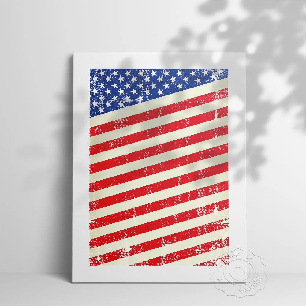 United States National Flag Poster, Red White Blue Stripe Flag Art Prints, Geometry Pattern Vintage Canvas Painting Decor Mural