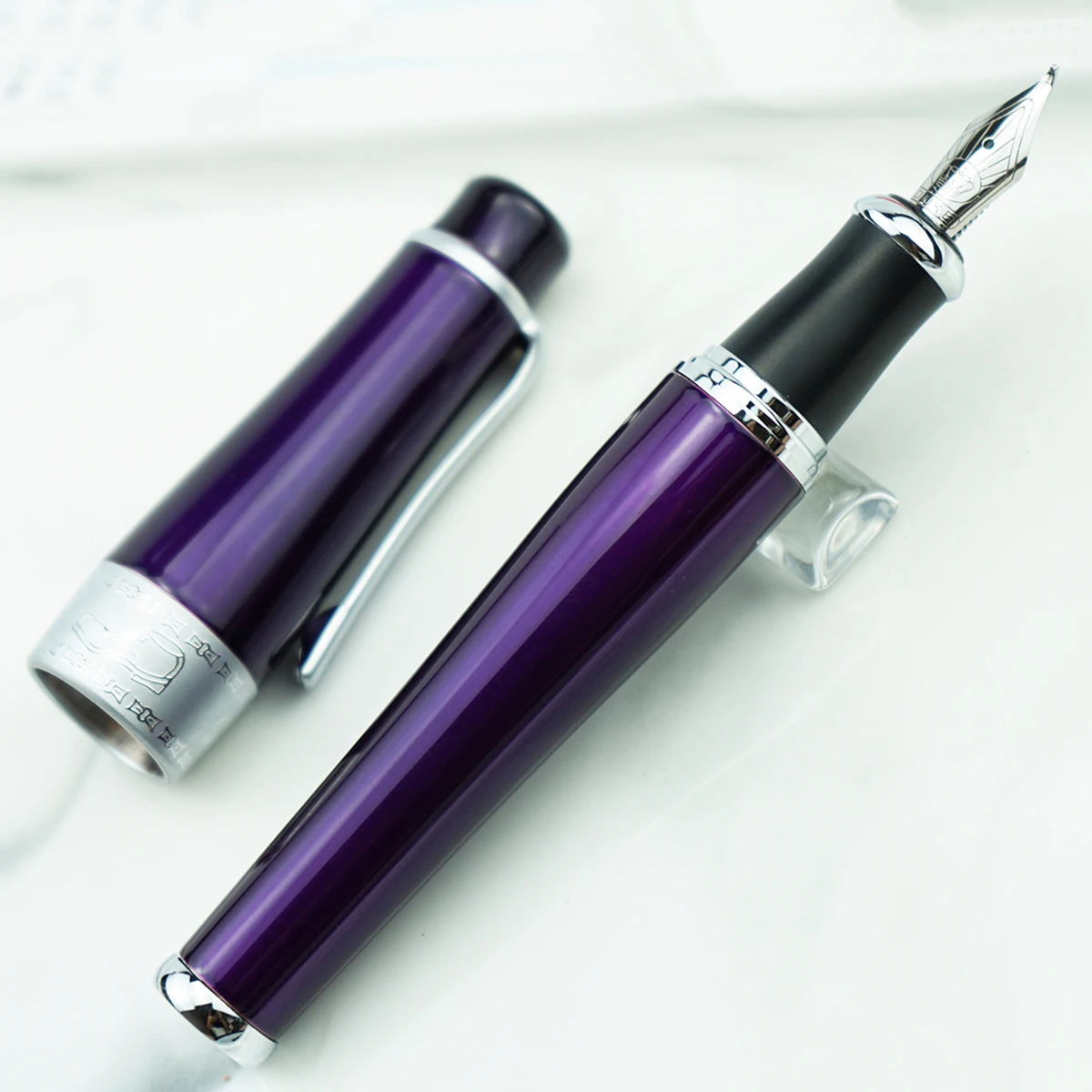 Duke 2009 Metal Fountain Pen Purple Memory Charlie-Chaplin Heavy Big Size Medium / Bent Nib Business Office School Gift Ink Pen