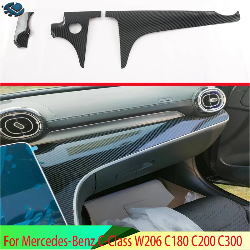 

For Mercedes-Benz C-Class W206 C180 C200 C300 2022 2023 Carbon Fiber Style Center console Interior Instrument Panel Around trim