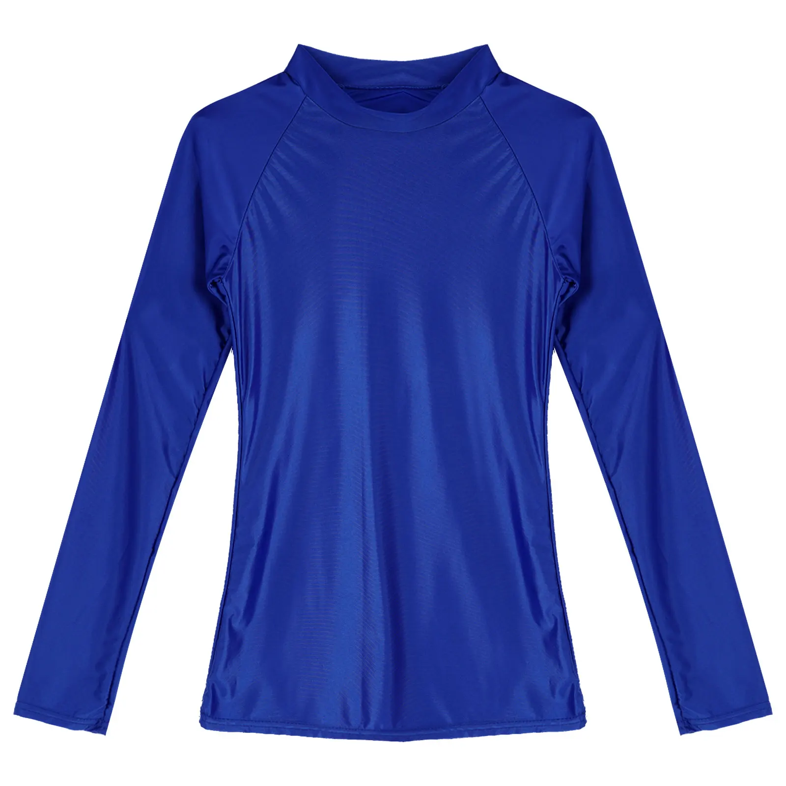 Womens Female Glossy Metallic Leotard T-shirt Long Sleeve Fitness T-Shirts Ladies Solid Color Slim Fit Tops Gym Yoga Sportwear