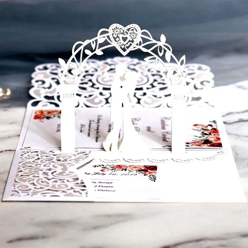 10/20Pcs White Gold Pearl Paper Laser Cut Wedding Invitations Card European Wedding Bridal Shower Decor Gift Greeting Card Kits - view 2