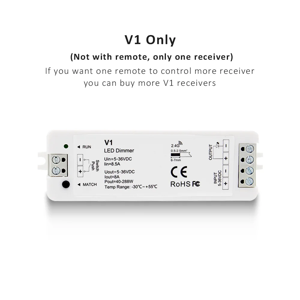 Led Dimmer Rf 12V 24V 36V 5V 1 Tot 8 Zone 2.4G Draadloze Touch Afstandsbediening Dimmer Schakelaar Voor Enkele Kleur Ledstrip Licht