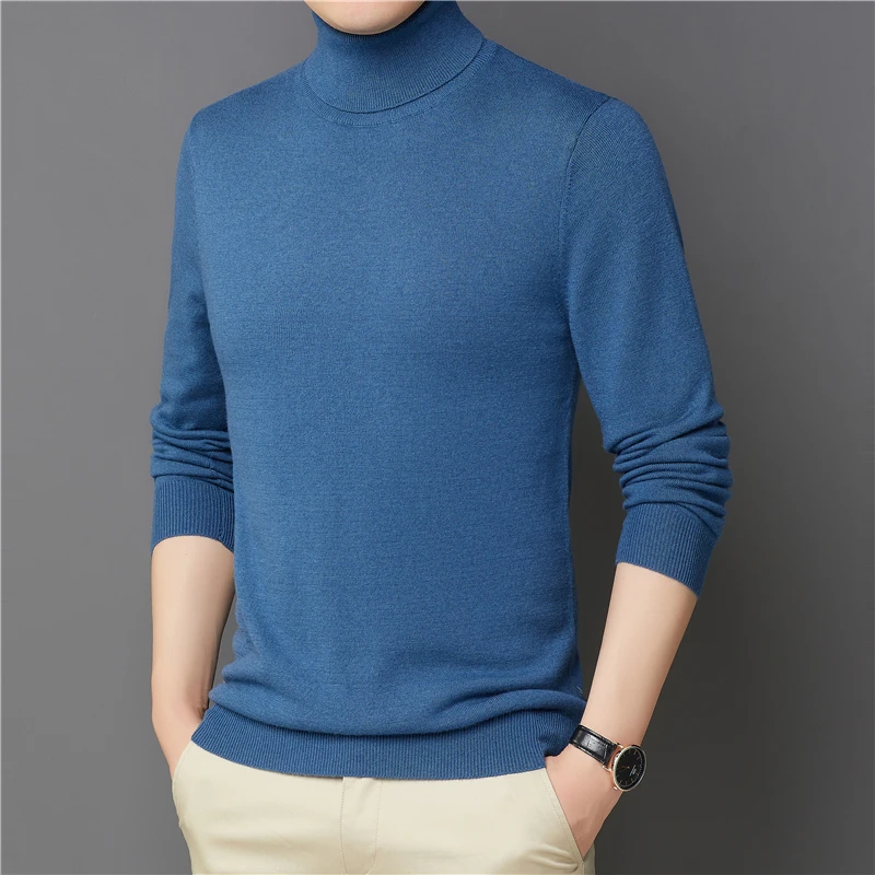 

Men's 100% Wool Knitwear Winter & Autumn Turtleneck Cashmere Jumper Male High Collar Warm Pure Wool Basic Sweaters Long Sleeved