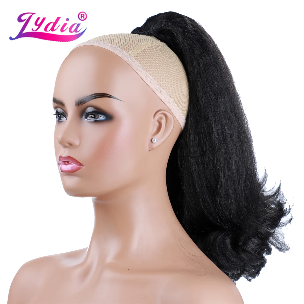 Synthetic Kinky Straight Hairpiece Stylish High-Volume Curly Clips-in Natural Looking Drawstring Ponytail