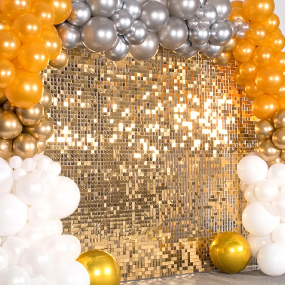 

Light Gold Shimmer Sequin Wall Panel Sparkle Metallic Active Spangle Art Decor Backdrops Photo Party Event Marketing Venue show