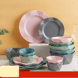 Creative Imitation Porcelain Dinner Plate Melamine Irregular Rhombus Bowl Set Noodle Soup Bowl Dinner Plate Cutlery Set