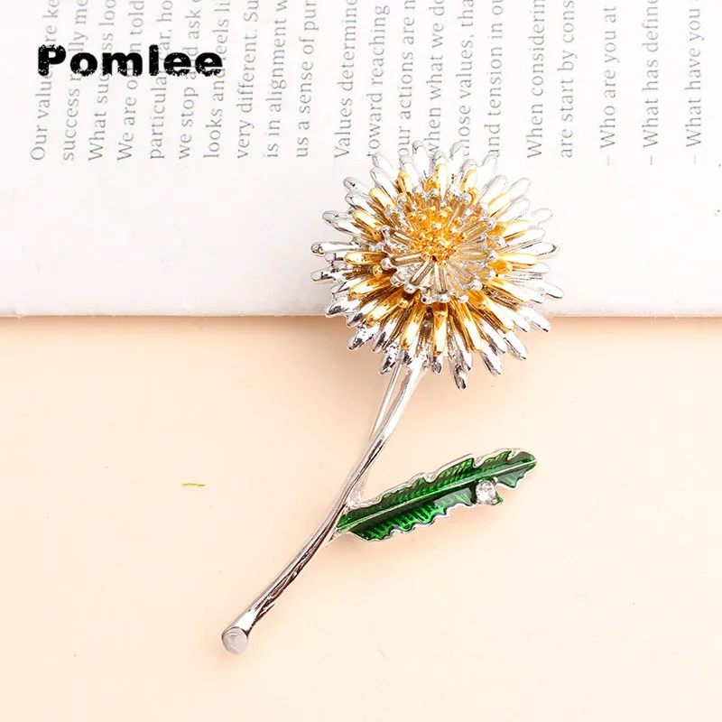 Pomlee 2021New Arrival Dandelion Brooches For Women Flower Pin Elegant Spring Design Jewelry High Quality Wholesale