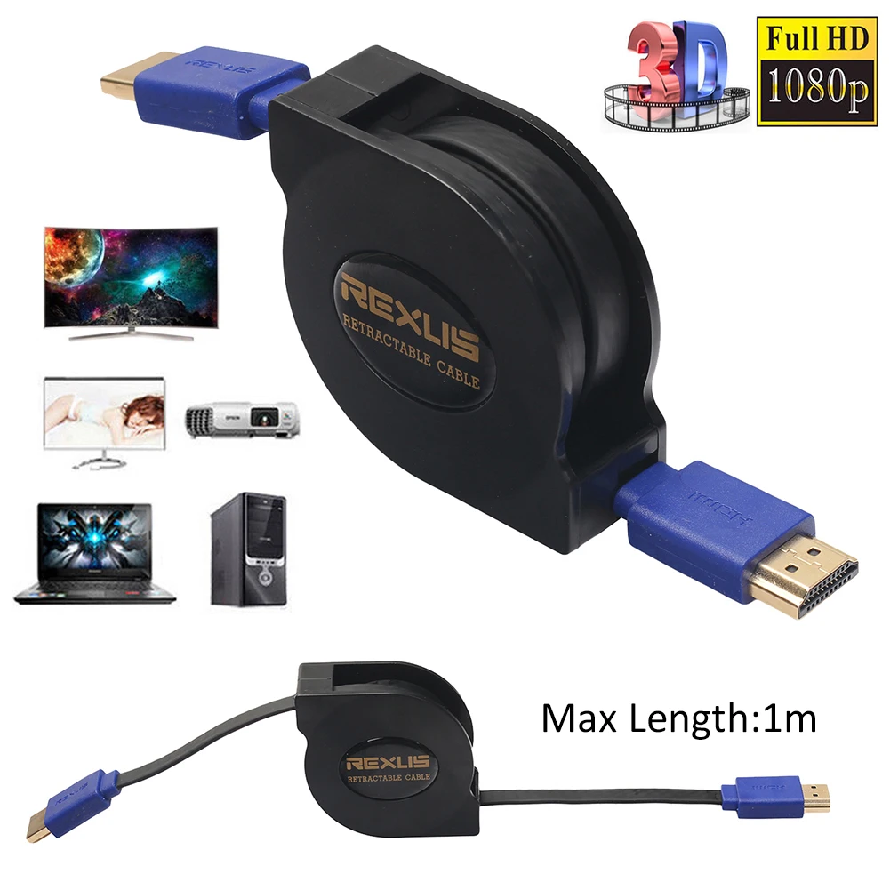 Retractable Pure Cable Version 1.4 HD Support 1080P 3D 1M/1.8M