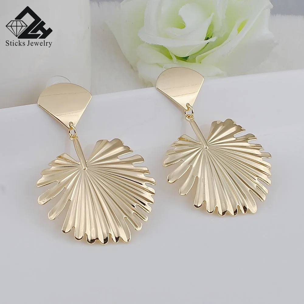 Earrings Simple Gold Color Metal Leaf Drop Earrings For Women Bohemian Large Dangle Earring Statement Jewelry