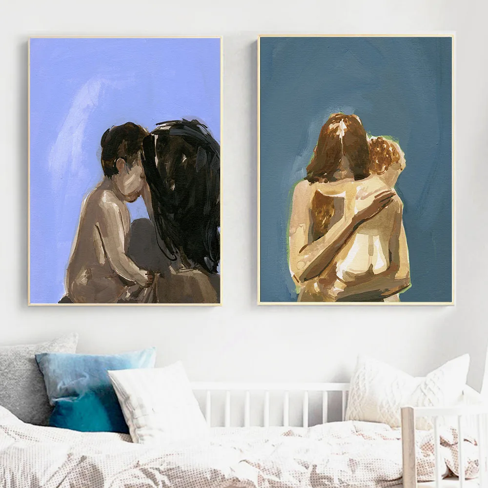 Mother And Daughters Son Art Drawing Posters Abstract Minimalist Wall Art Canvas Print Painting Modern Decorative Pictures
