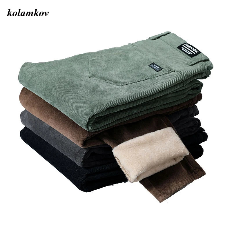 

New Arrival Winter Style Men Solid Corduroy Slim Cotton Pants Fashion Casual Pacthwork Straight Four Colors Size 28-38