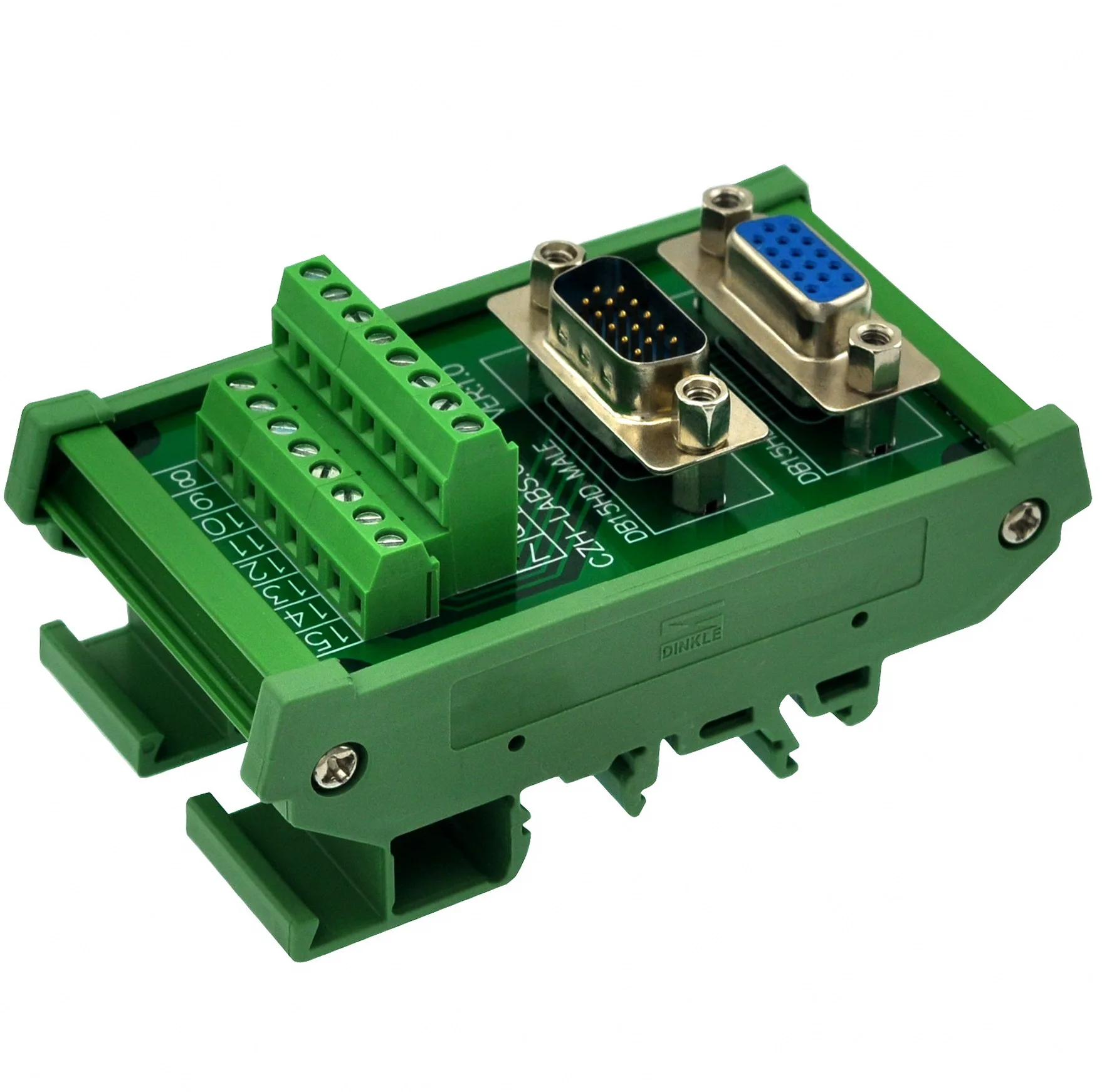 CZH-LABS DIN Rail Mount DSUB DB15HD Male/Female Header Interface Module, D-SUB Breakout Board.