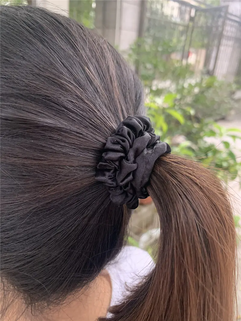 3PCS 100% Real Silk Hair Skinnies Scrunchie Set Elastic Band Ponytail Holders for Women Girls Silk Hair Ties Width 1.3cm