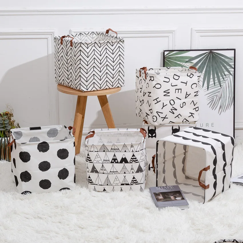 

Folding Linen Fabric Storage Basket Cube Kids Clothes Storage Box Waterproof Laundry Basket For Toys Organizers