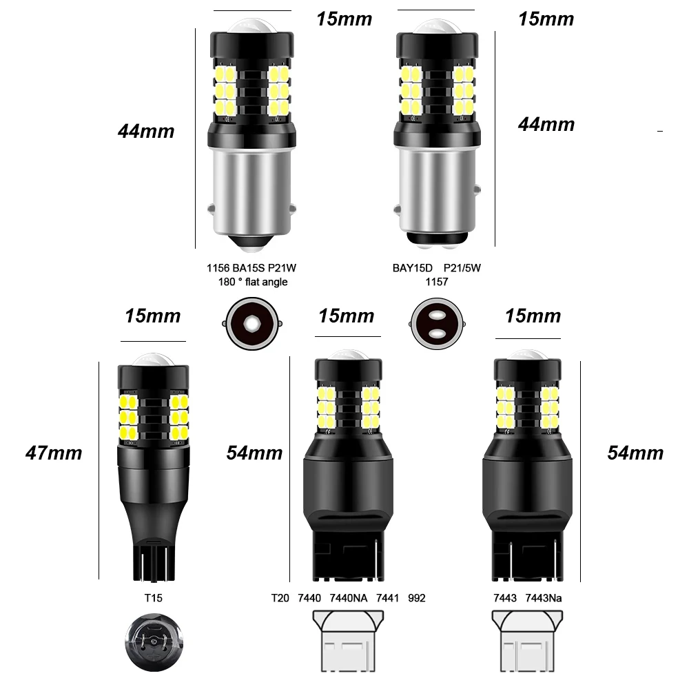 2pcs T20 7440 7443 W21W WY21W W21/5W T25 3157 P27/7W P27W 3156 3057 3457 4157 1156 1157 LED Bulb Signal Lamp LED DRL Car Lights