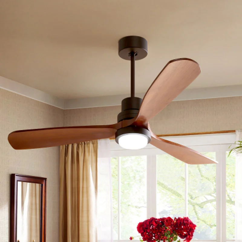 220V LED Ceiling Fan For Living Room 110V Wooden Ceiling Fans With Lights 52 Inch Blades Cooling Fan Remote Fan Lamp