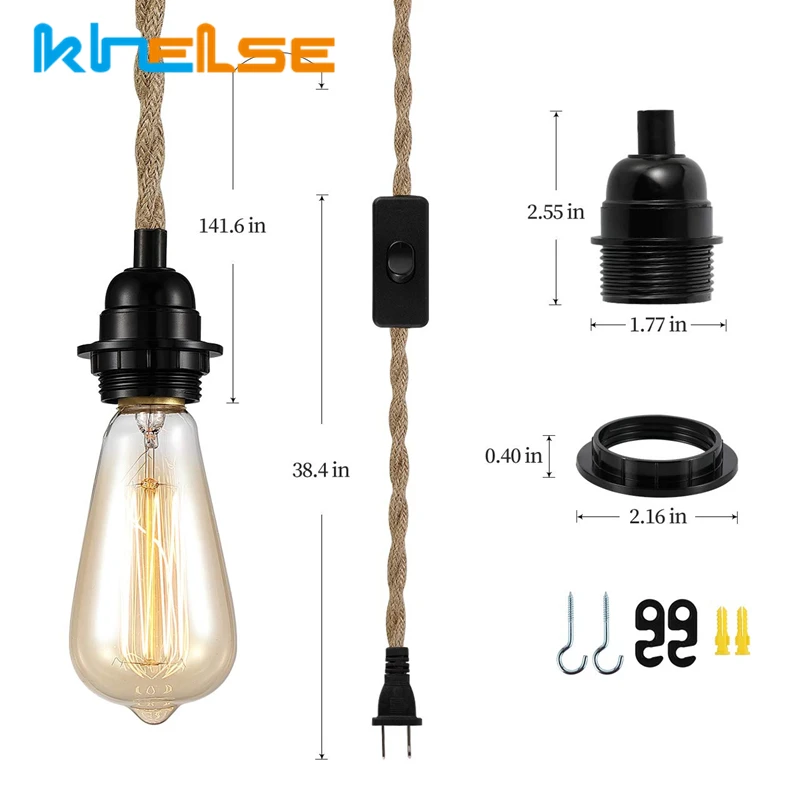 Vintage Hemp Rope LED Pendant Light Retro E27 Industrial EU/US Plug Droplight Holder Dining Room Cafe Kitchen Home Decor Lamps