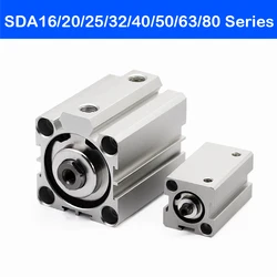 SDA16/20/25/32/40/50/63/80mm Bore Double Acting Pneumatic Air Cylinder Piston Small Part Compact   5 10 15 20 30 40 50mm Stroke