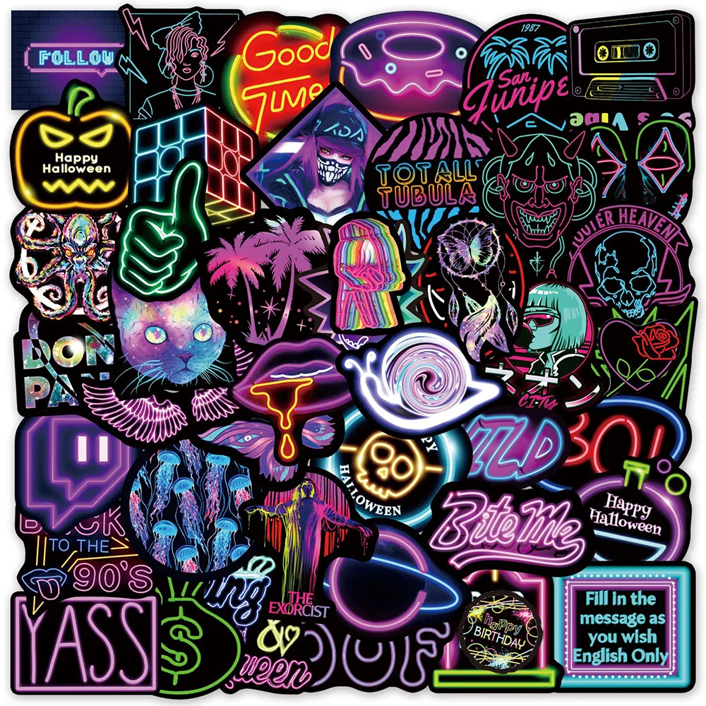 10/30/50/100 sztuk Cartoon Neon Light Graffiti naklejki Laptop bagaż telefon motocyklowy fajne wodoodporne naklejki naklejka na zabawki dla dzieci