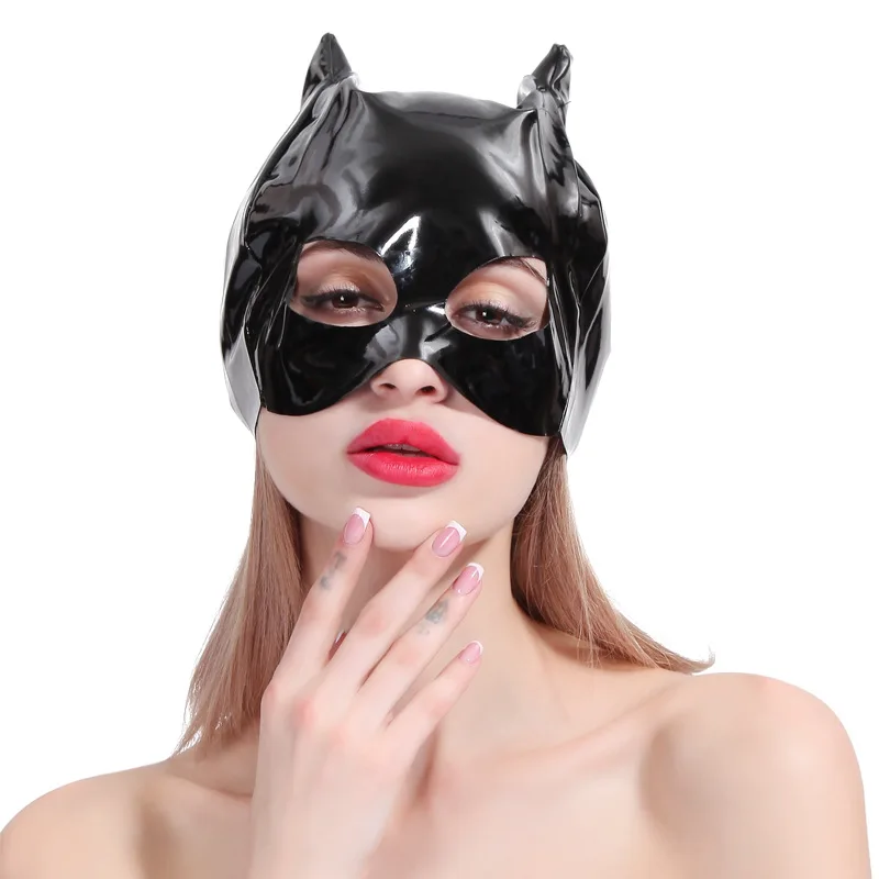 Sexy Catwomen PVC Leather Half Face Hood Adult Cosplay Games Head Bondage Fetish Slave Mask with Ear BDSM Sex Toys for Women