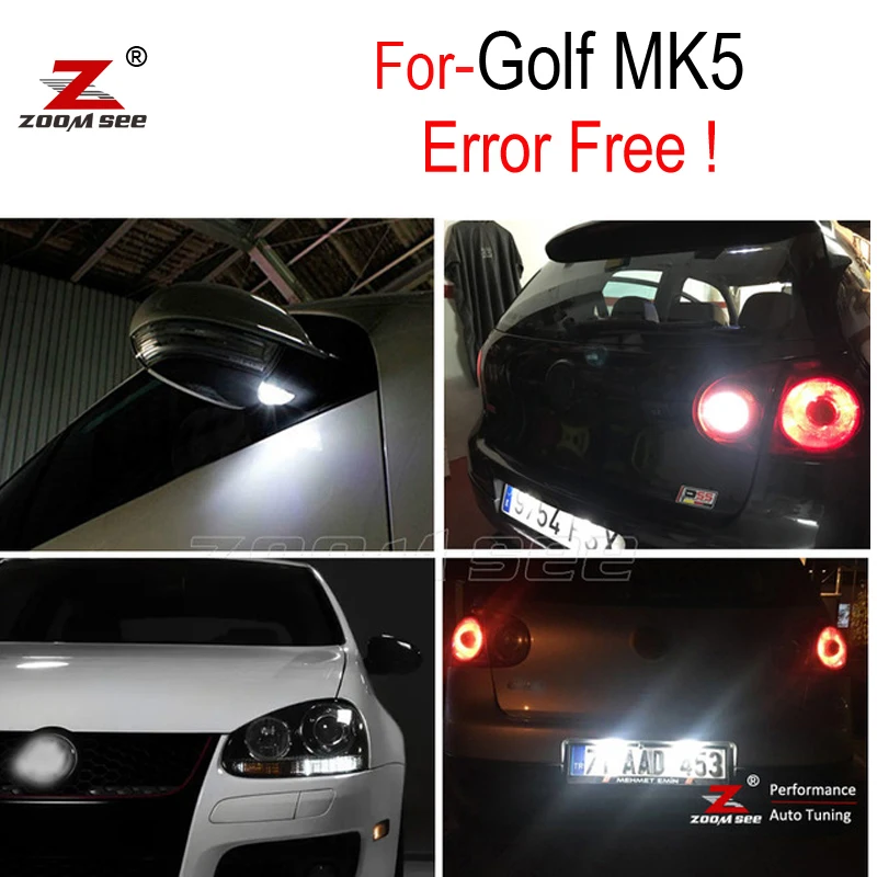 biała żarówka cofania + lusterko wewnętrzne + tablica rejestracyjna do VW dla Golfa 5 MK5 MK V LED zewnętrzna + zestaw świateł postojowych (06-09)