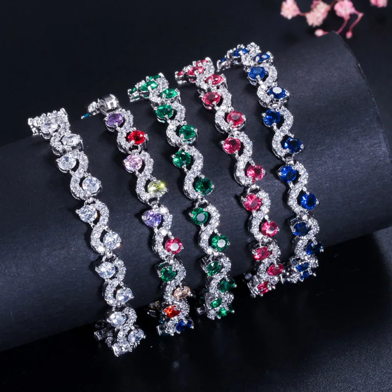 Pera 5 Colors Options Fashion Ladies Silver Plated Cubic Zirconia Royal Blue Tennis Bracelets Jewelry for Christmas Gift B017